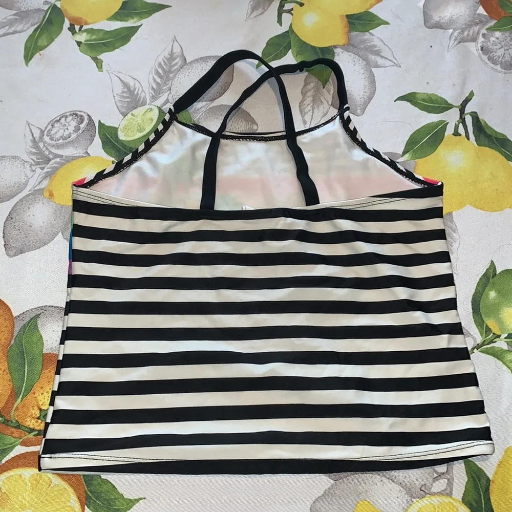OP Tropical Rainbow/ B&W Striped Tankini Top sz Youth XL EUC